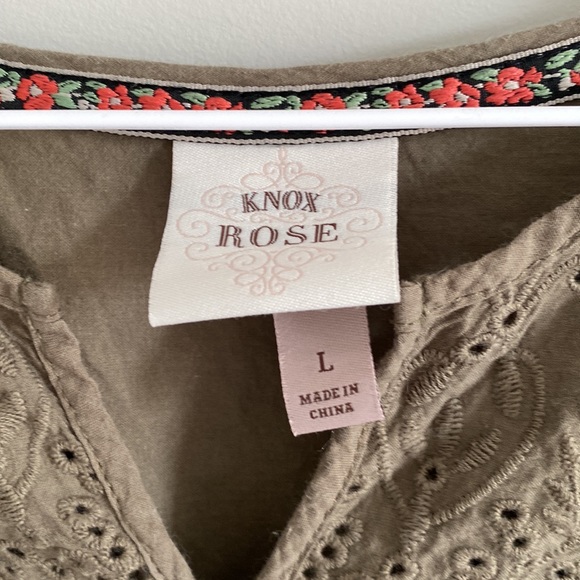 Knox rose embroidered lace boho olive green short sleeve blouse Sz large - Picture 5 of 7